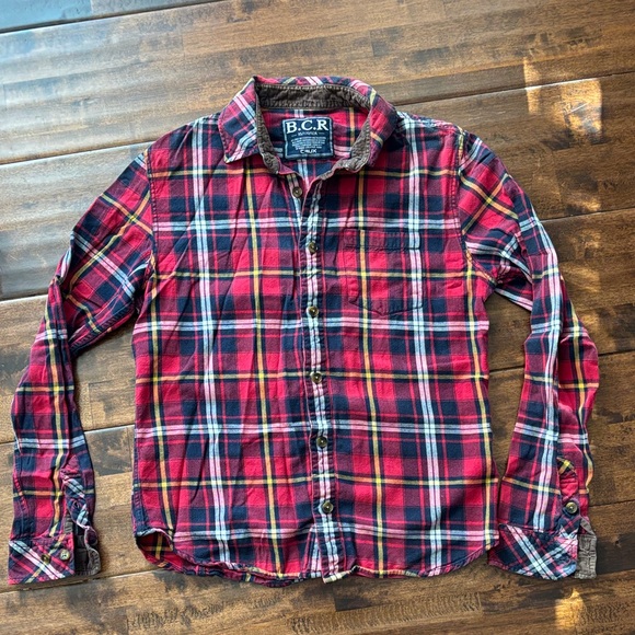 B.C.R Tops - Women's Casual Red Plaid Button Down Shirt